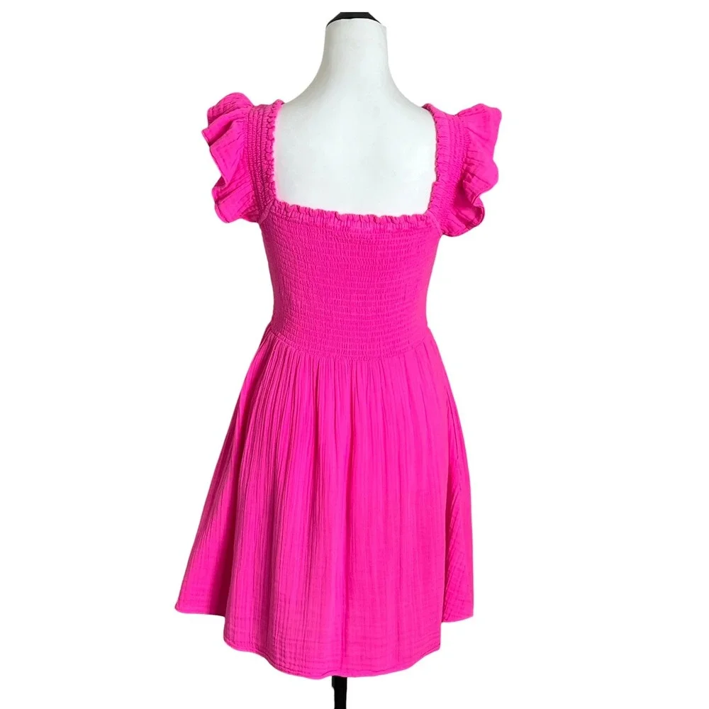 LoveShackFancy Athalia Dress Womens XS Pink Cotton Mini Ruffle Cottagecore Date